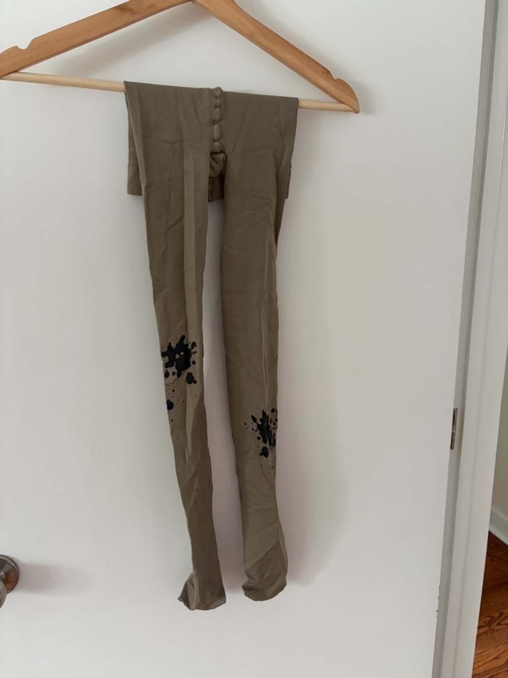 Olive Green Leggings with Black Splash Detail